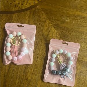 Pink and White Beaded Keychain Set
